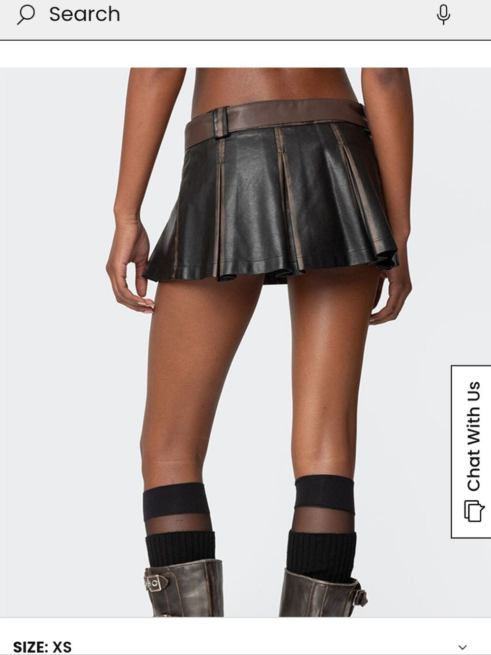 Edikted Black Faux Leather Pleated Mini Skirt with Brown Belt - Picture 3 of 5